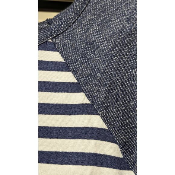 Loveappella Malbec Elbow Patch Blue Striped Knit Top Womens Sz M - Picture 6 of 12